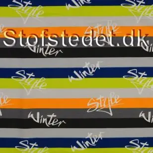 Jersey i bomuld/elasthan stribet winter style i grå orange blå - Bomuldsjersey mønstret