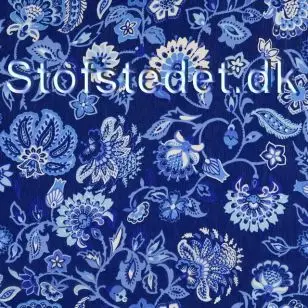 Crepe chiffon i klar blå med blomster i lyseblå - Chiffon