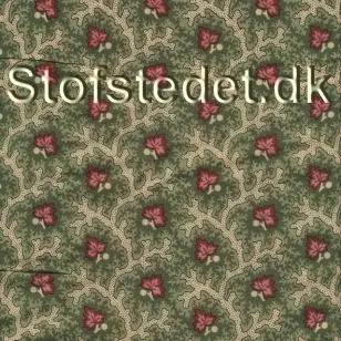 Patchwork stof mønstret med blade i beige, støvet grøn, rust - Patchworkstof