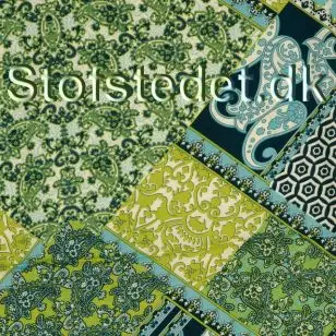 100% viskose twill-vævet med firkant print i, grøn, petrol, aqua, lime - Viscose Fastvævet