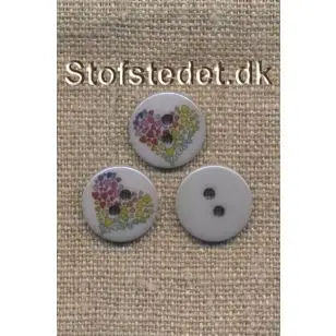 Knap i grå med multifarvede hjerter, 15 mm. - Knapper Hvid, grå og sort