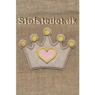 Strygemærke prinsessekrone i sand, lyserød og guld - Pige