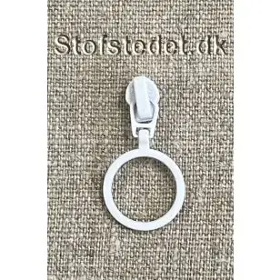 Lynlås-skyder 4 mm. med ring i hvid - Lynlåse fast / Ikke delbar