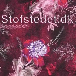 Let isoli økotex m/digitalt tryk i bordeaux med blomstrer - Isoli