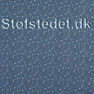 Småblomstret bomuld i støvet blå - 