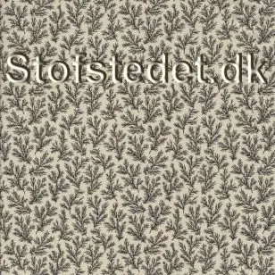 Patchwork stof med små grene i offwhite og sort - 