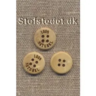 Lys træknap 100% Naturel, 15 mm. - Træ- og Horn-knapper