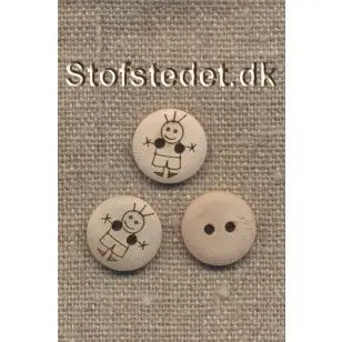 Træknap lys med tegning af dreng 15 mm. - Træ- og Horn-knapper