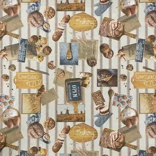 Hør-look med Bagning - Bageri - Gardinstof / Dugstof