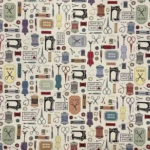Gobelin i offwhite med vintage sy artikler - Gobelin