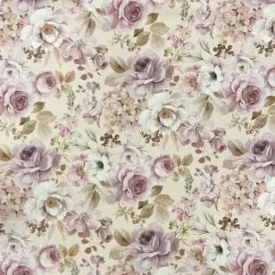 Bomuld m/digitalt print i creme med blomster - Gardinstof / Dugstof