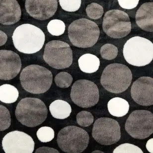 Rest Frotté fleece i sort med grå og hvide bomber, 88 cm. - Stof rester