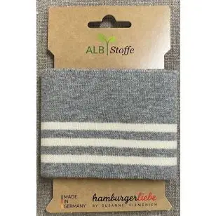 Ribkant med college striber i lysegrå meleret og offwhite 70 mm x 110 cm. - Rib kanter