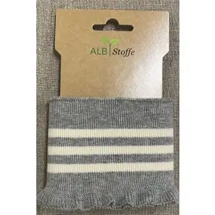 Ribkant med college striber og flæse i lysegrå og off-white 80 mm x 110 cm. - Rib kanter