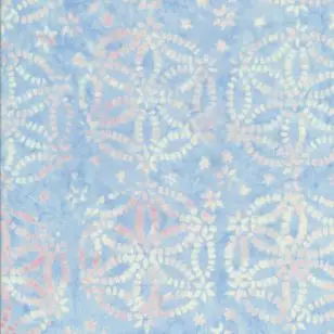 Patchwork stof i batik med blomst og cirkler i paste turkis, lyserød, gul - Patchworkstof