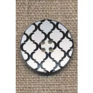 4-huls knap i hvid/sort, 23 mm - Knapper Hvid, grå og sort