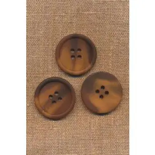 4-huls knap meleret i brun, rust, brændt orange, 30 mm. - Knapper Brun, beige og off-white