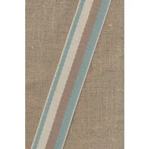 Kraftig gjordbånd 40 mm. stribet i vandgrøn, offwhite, pudderbrun - Gjordbånd, bændel og sportsbånd