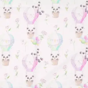 Bomuldsjersey økotex m/digitalt tryk i hvid med panda i luftballon - Bomuldsjersey digitalprint