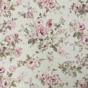 Textil-/voksdug i offwhite med lyserøde blomster - Voksdug