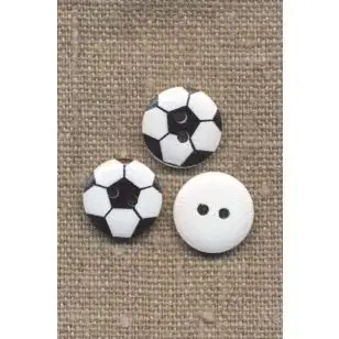 Træknap med fodbold, 15 mm. - Knapper Hvid, grå og sort