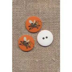 2-huls knap i orange med bi - Knapper