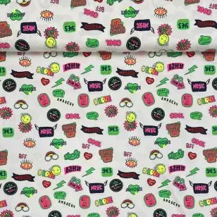 Bomulds jersey i hvid med neon motiver - 