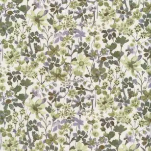 Fast bomulds poplin blomstret i hvid, lysegrøn, grøn, army, grå - Børnestof