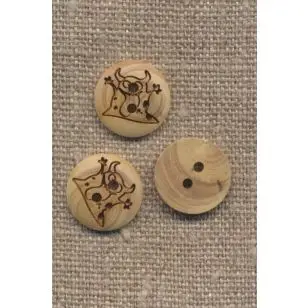 Lys træknap med monster, 15 mm. - Træ- og Horn-knapper