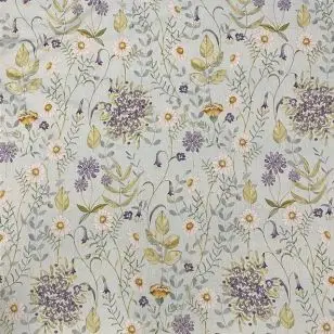 Bomuld med blomster print i aqua, hvid, grøn, lilla - 