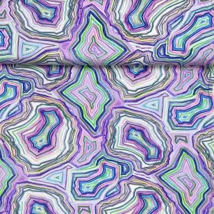 Bomulds jersey med grafisk print i turkis, aqua, lilla, grøn - Bomuldsjersey digitalprint