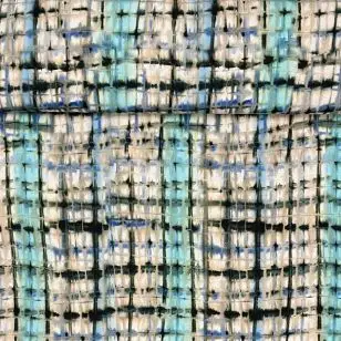 Hør/Viskose med tern-mønster i aqua, mørkegrøn, offwhite, blå - Hør mønstret