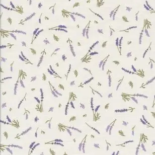 Bomuld/polyester i knækket hvid med lavendel - Gardinstof / Dugstof