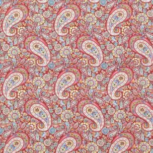 Bomulds poplin med sjalsmønster i rød, lyseblå, turkis, gul - Div mønstret bomuld