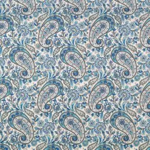 Bomulds poplin med sjalsmønster i hvid, turkis, blå, lysegrå - Div mønstret bomuld