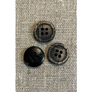 4-huls Kokos knap med tern i natur og sort, 15 mm. - Træ- og Horn-knapper