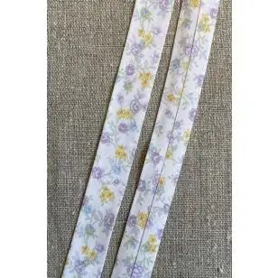 Skråbånd med små blomster pastel lyselilla, lilla, gul - Skråbånd