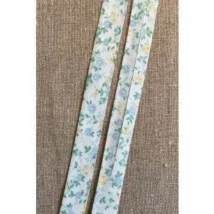 Skråbånd med små blomster i lys aqua, gul, grøn - Skråbånd