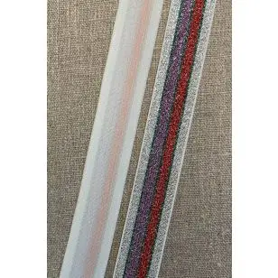 Elastik stribet med glimmer 25 mm. i sølv, rød, lilla, grøn - Elastik og kantelastik