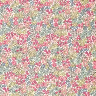 Fast bomulds poplin blomstret i hvid, rosa, vandgrøn, khaki, lys hindbær - 