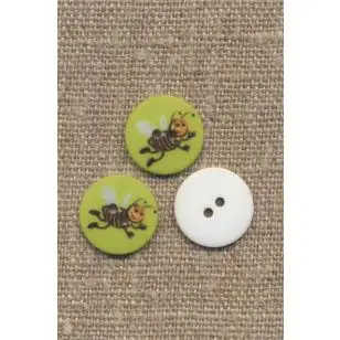 2-huls knap med bi i lime - Knapper