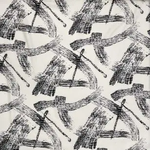 Viscose/polyester i hvid med sorte streger - Viscose Fastvævet