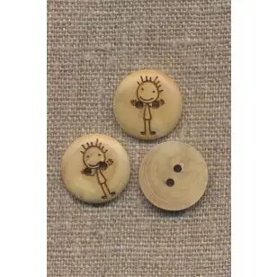 Træknap lys med tegning af dreng 18 mm. - Træ- og Horn-knapper