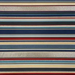 Kraftig vævet stof stribet i blå, sølv, turkis, rød - Møbelstof