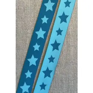 Elastik til undertøj 3 cm. med stjerner petrol og aqua - Elastik og kantelastik