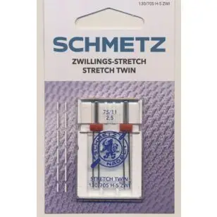 Symaskine Tvillingenål stræk, 2½ mm. 2 stk. - Nåle og Symaskinenåle