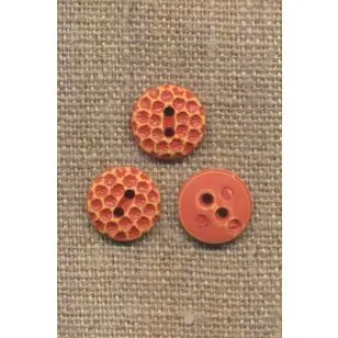 Knap med prikker i orange og rød, 12 mm. - Knapper