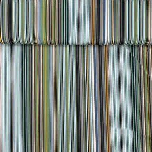 Stribet Meryl i turkis, irgrøn, carry, hvid - Polyesterjersey