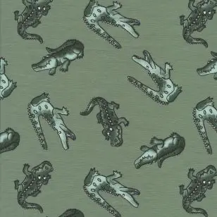 Bomulds jersey i støvet grøn med krokodiller - 