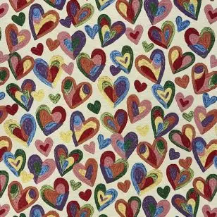 Gobelin i offwhite med multifarvede hjerter - Gobelin